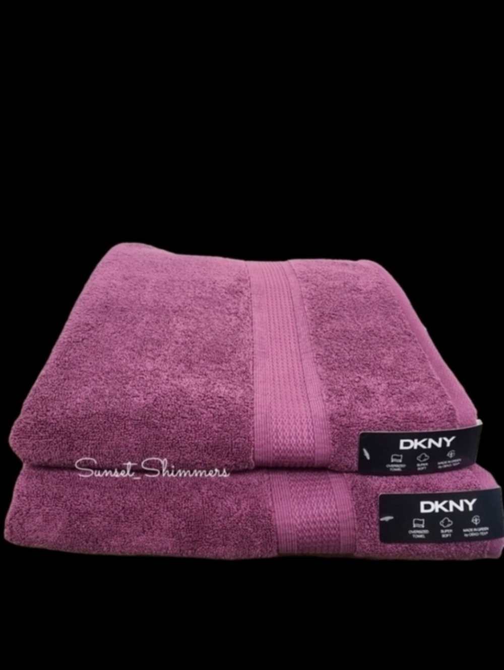 𝅺DKNY Solid 2-Piece Purple Oversized Bath Towel Set 100% Cotton New